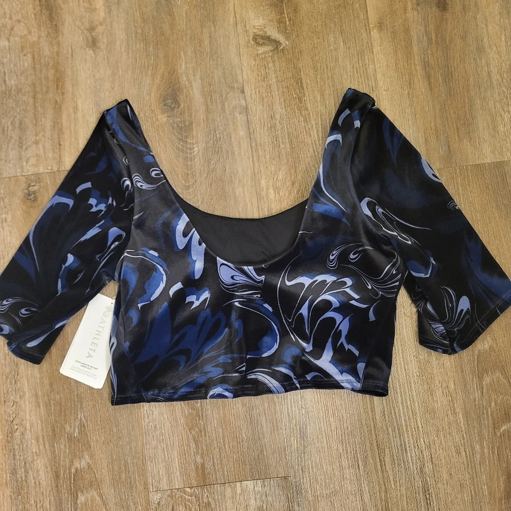Athleta Exhilerate Velvet Crop Top Size Large Blue - Picture 11 of 12